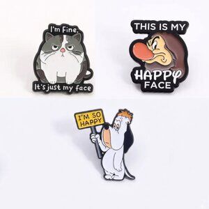Happy Faces Set of 3 Brooch Enamel Lapel Pins
